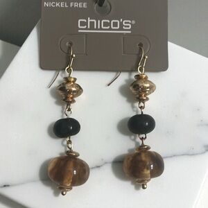 NWT Chico's Gold and Brown Beaded Earrings